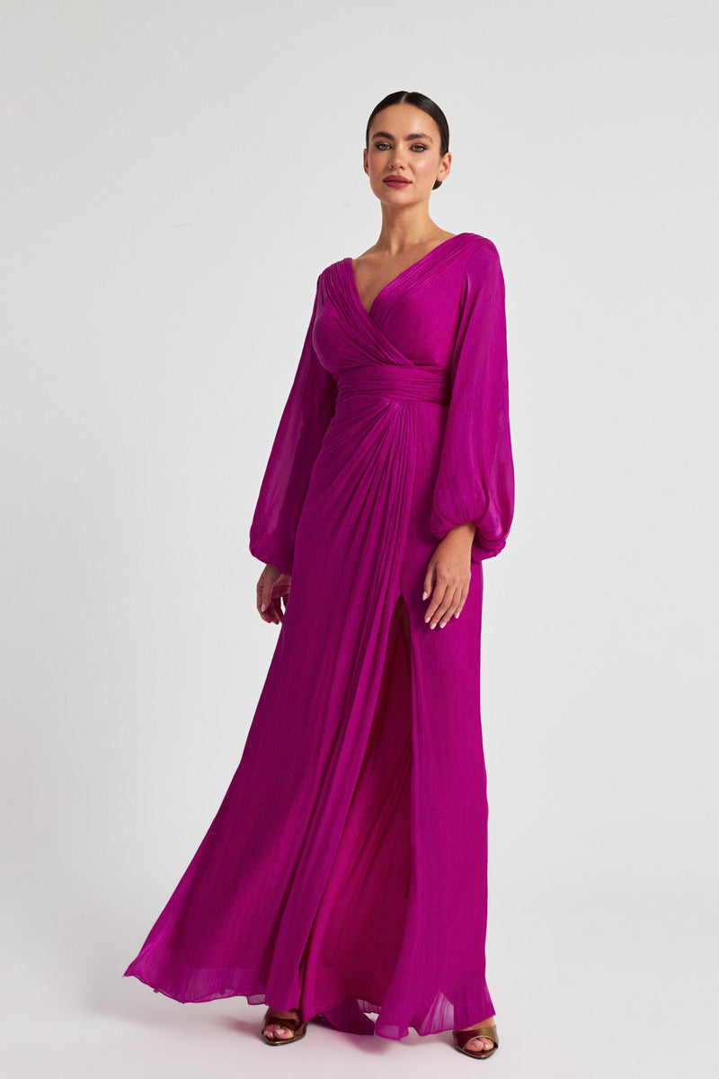 Setre Evening Dress With Slit Detail Fuchsia