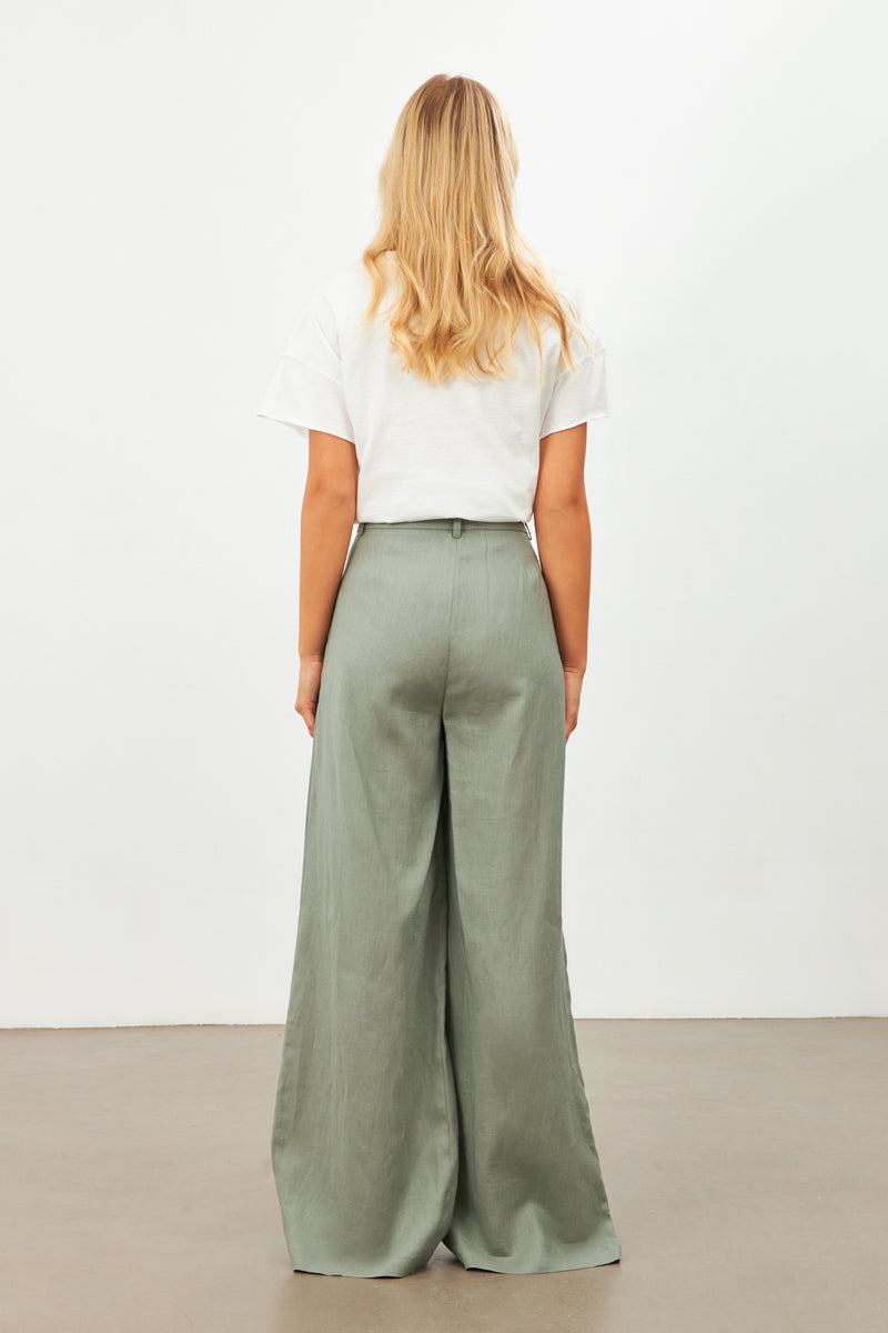 Setre Pleat Detailed Linen Trousers Olive