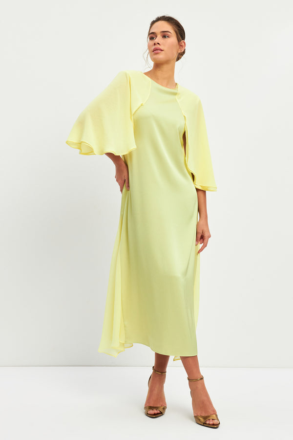 Setre Wide Sleeve Pleat Detail Dress Lime