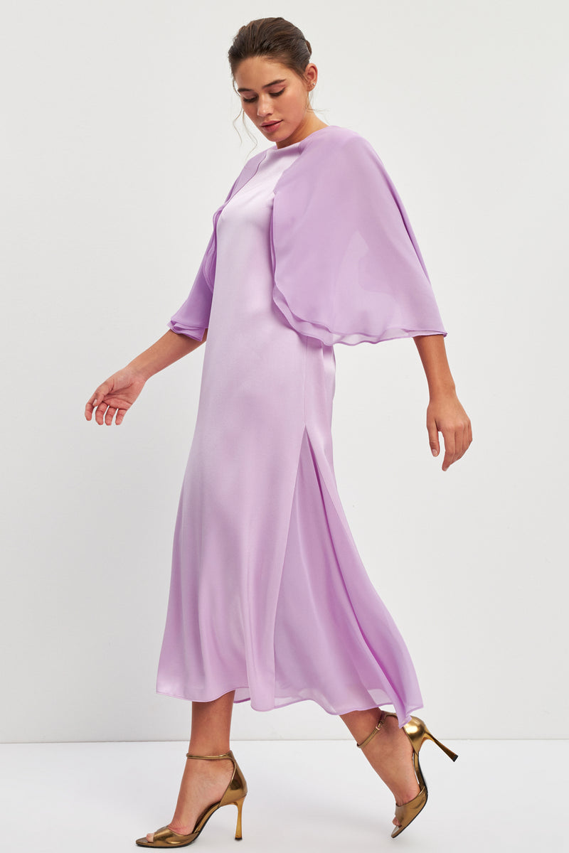 Setre Wide Sleeve Pleat Detail Dress Lilac