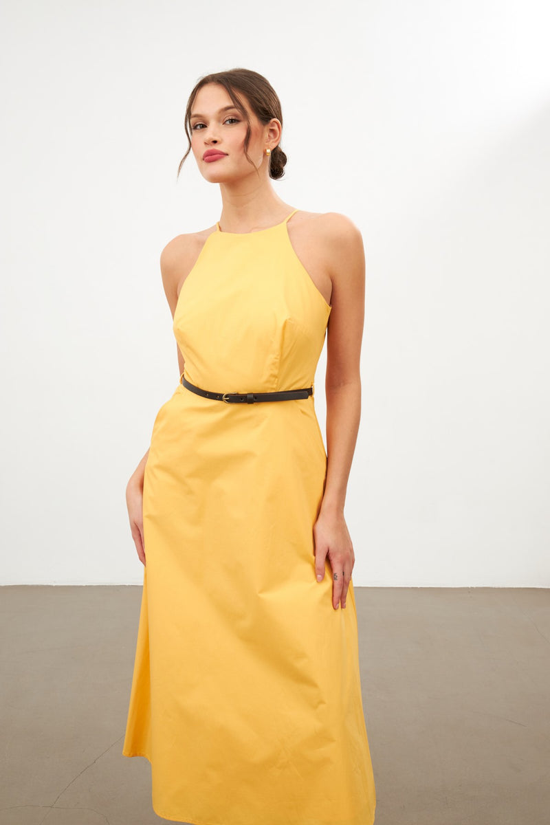 Setre Halter Neck Midi Dress Yellow