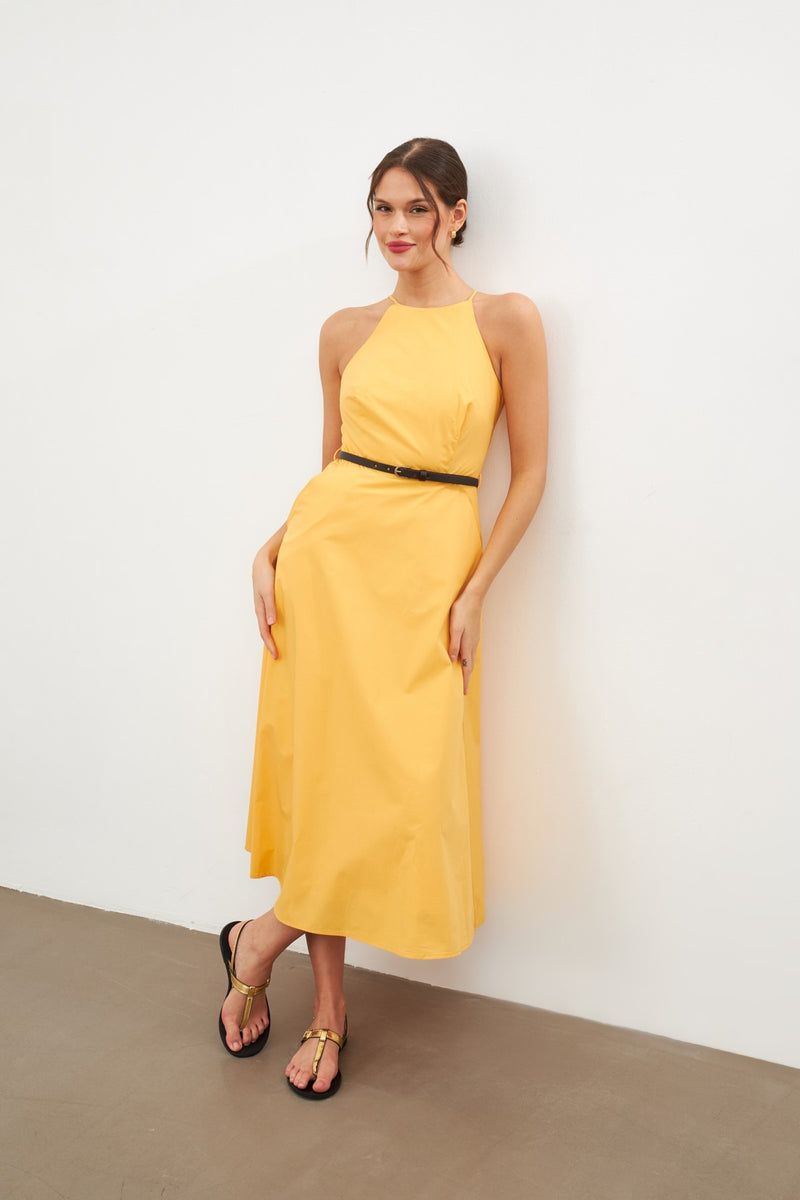 Setre Halter Neck Midi Dress Yellow