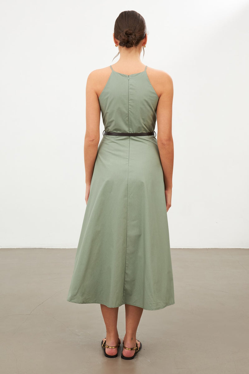 Setre Halter Neck Midi Dress Olive