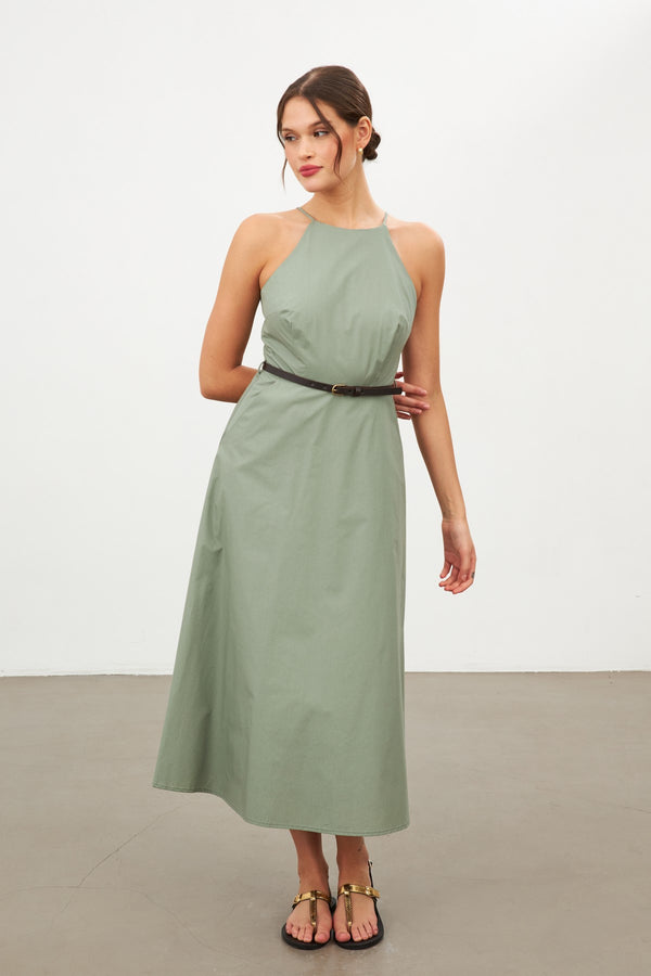 Setre Halter Neck Midi Dress Olive