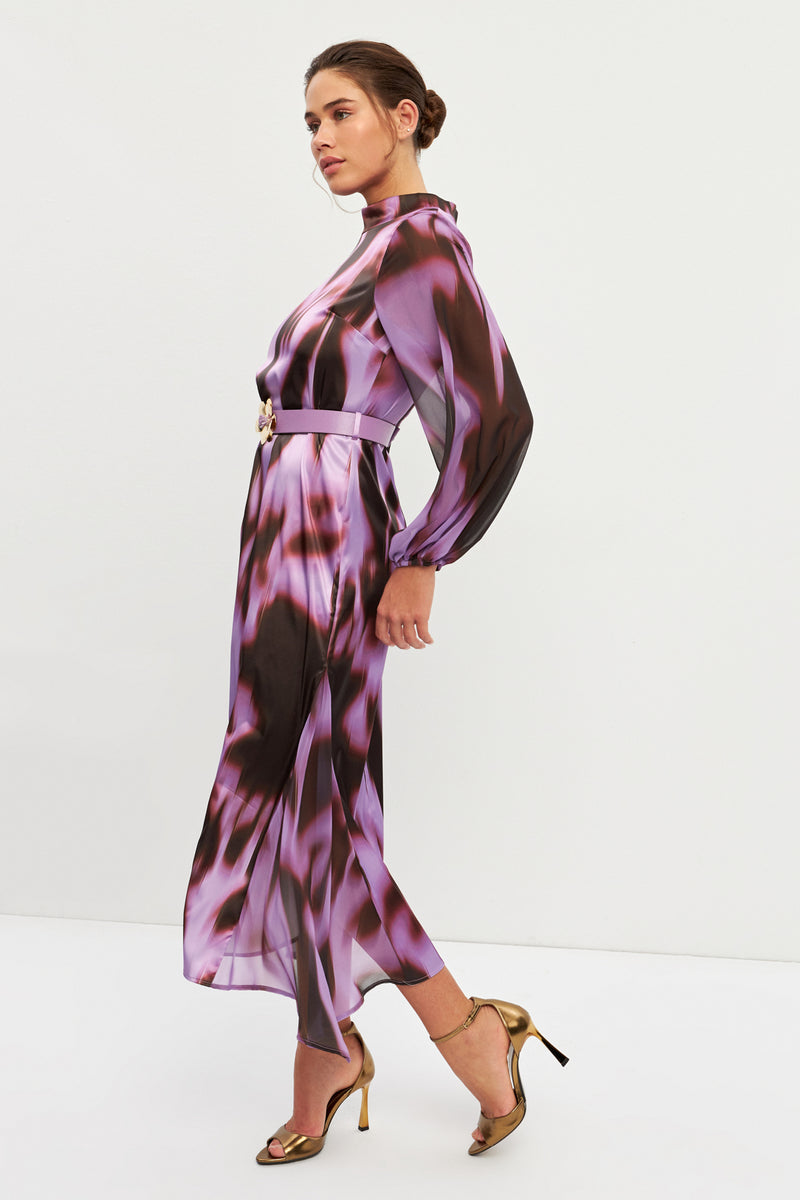 Setre Balloon Sleeve Patterned Dress Purple