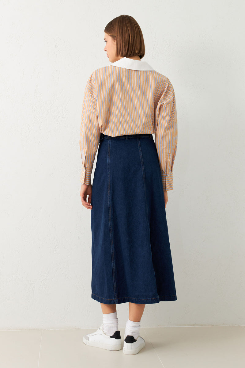 Setre Asymmetric Closure Denim Skirt Navy