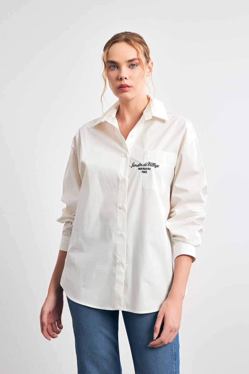 Setre Text Embroidered Solid Shirt White