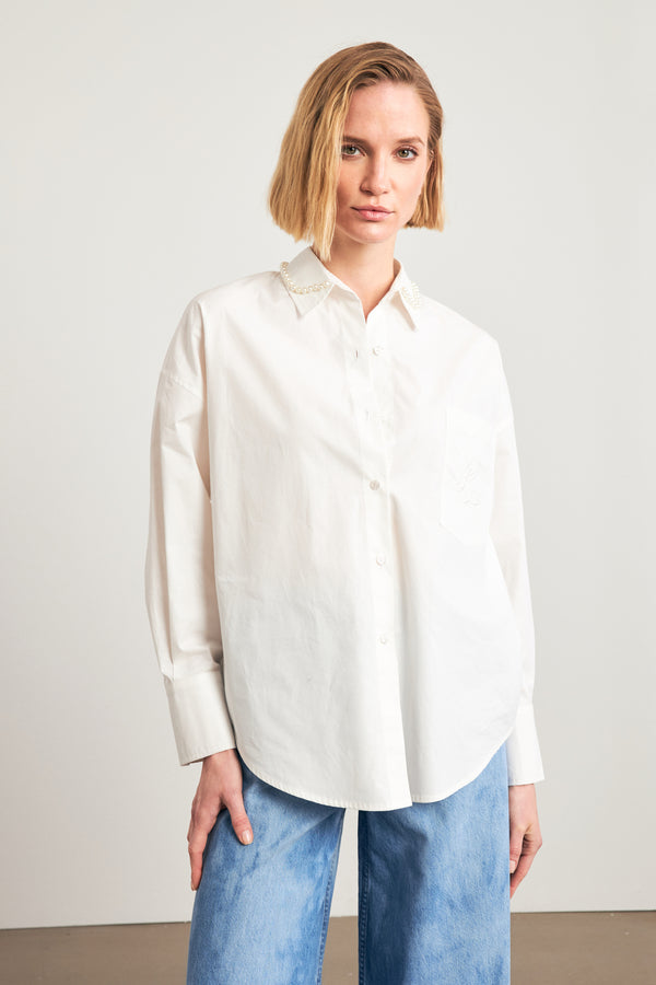 Setre Collar-Pearl Embellished Shirt Ecru