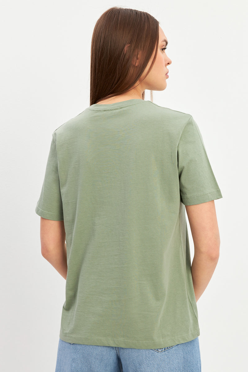 Setre Mini Print Detailed Crew Neck T-Shirt Light Green