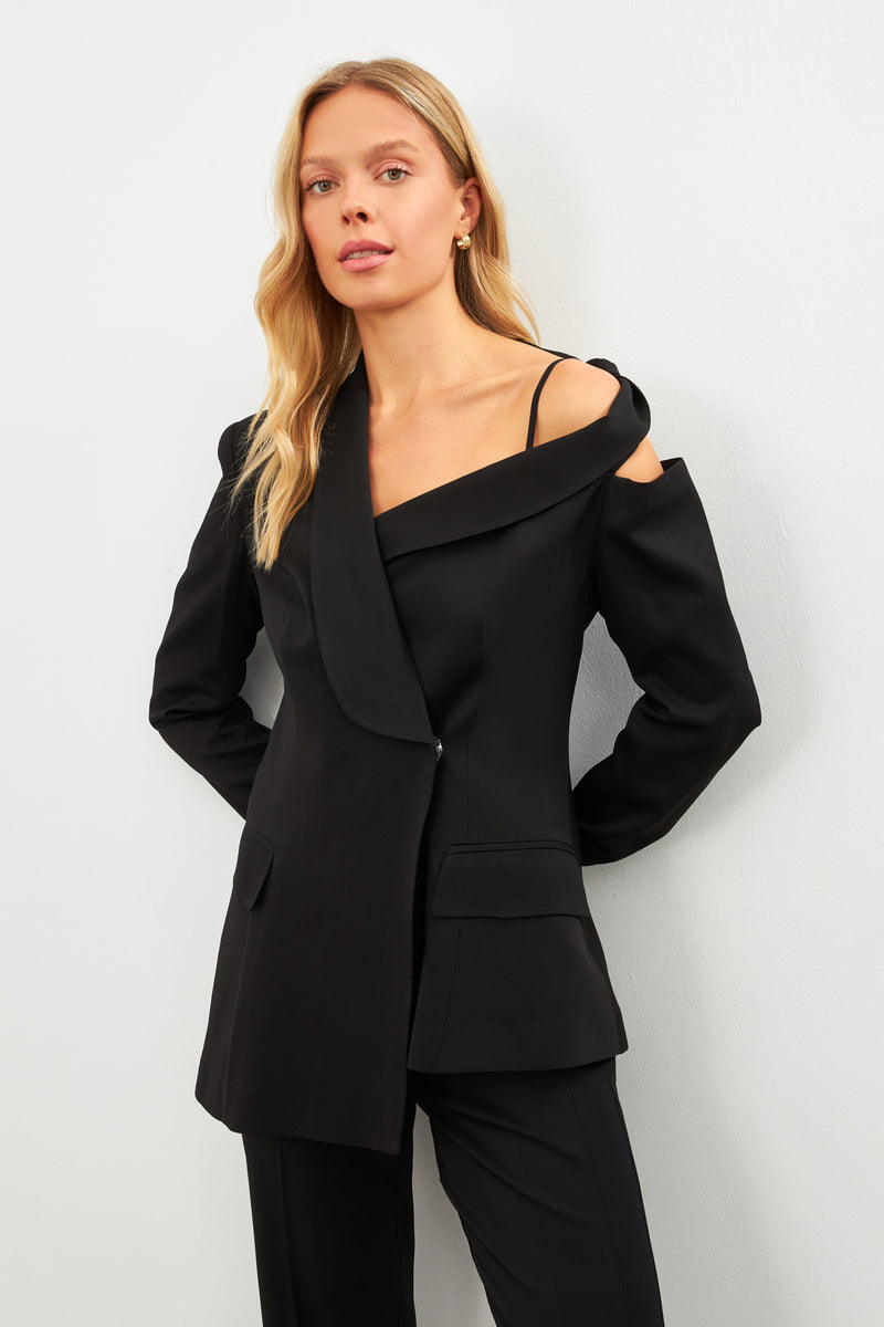 Setre Asymmetric Cut Jacket And Slit Detail Pantsuit Black