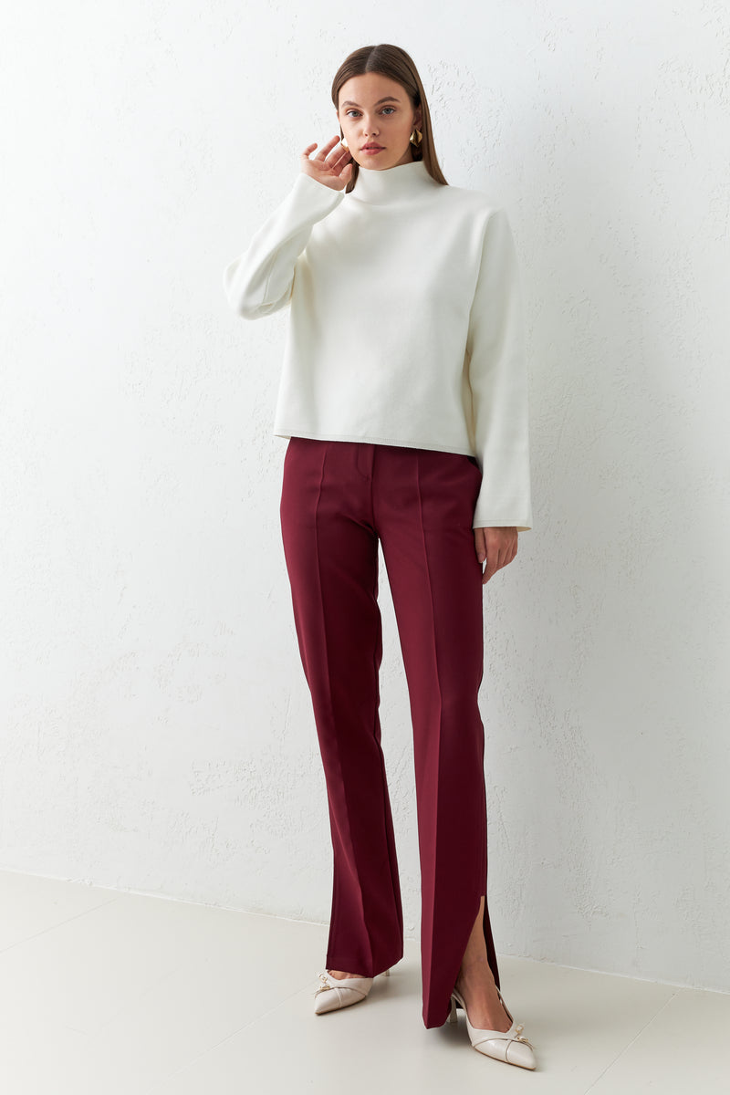 Setre Waist Detailed Pocketed Full Pattern Trousers Burgundy