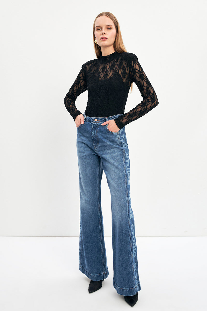 Setre Lace Detailed Mesh Blouse Black