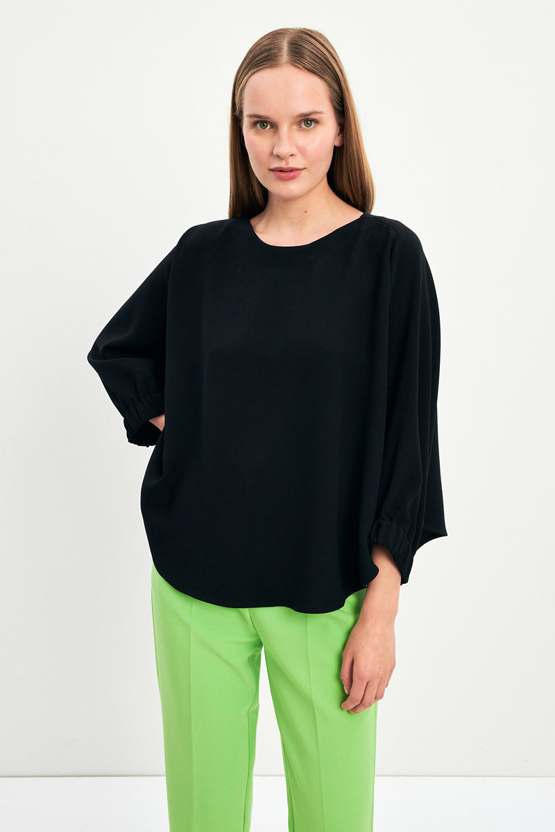 Setre Solid Long Sleeve Wide Blouse Black