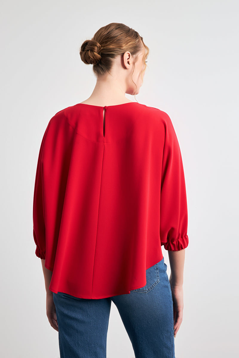 Setre Solid Long Sleeve Wide Blouse Red