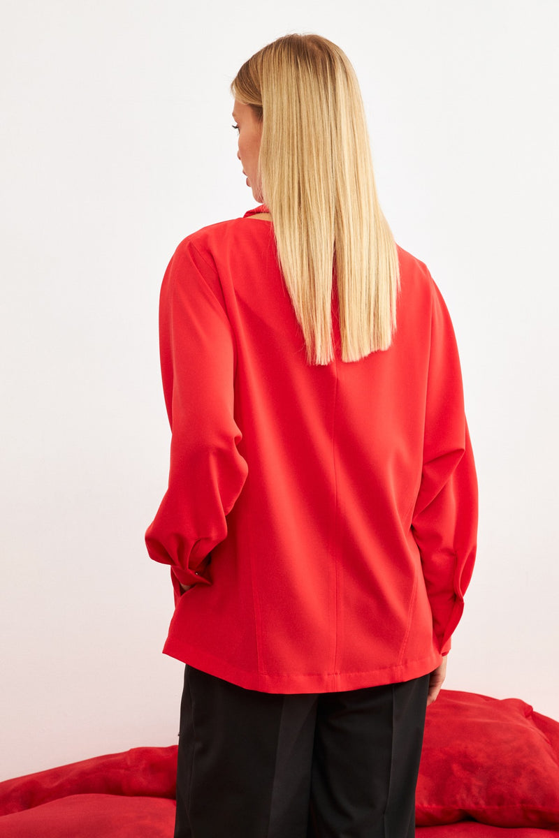 Setre Collar Detailed Solid Blouse Red