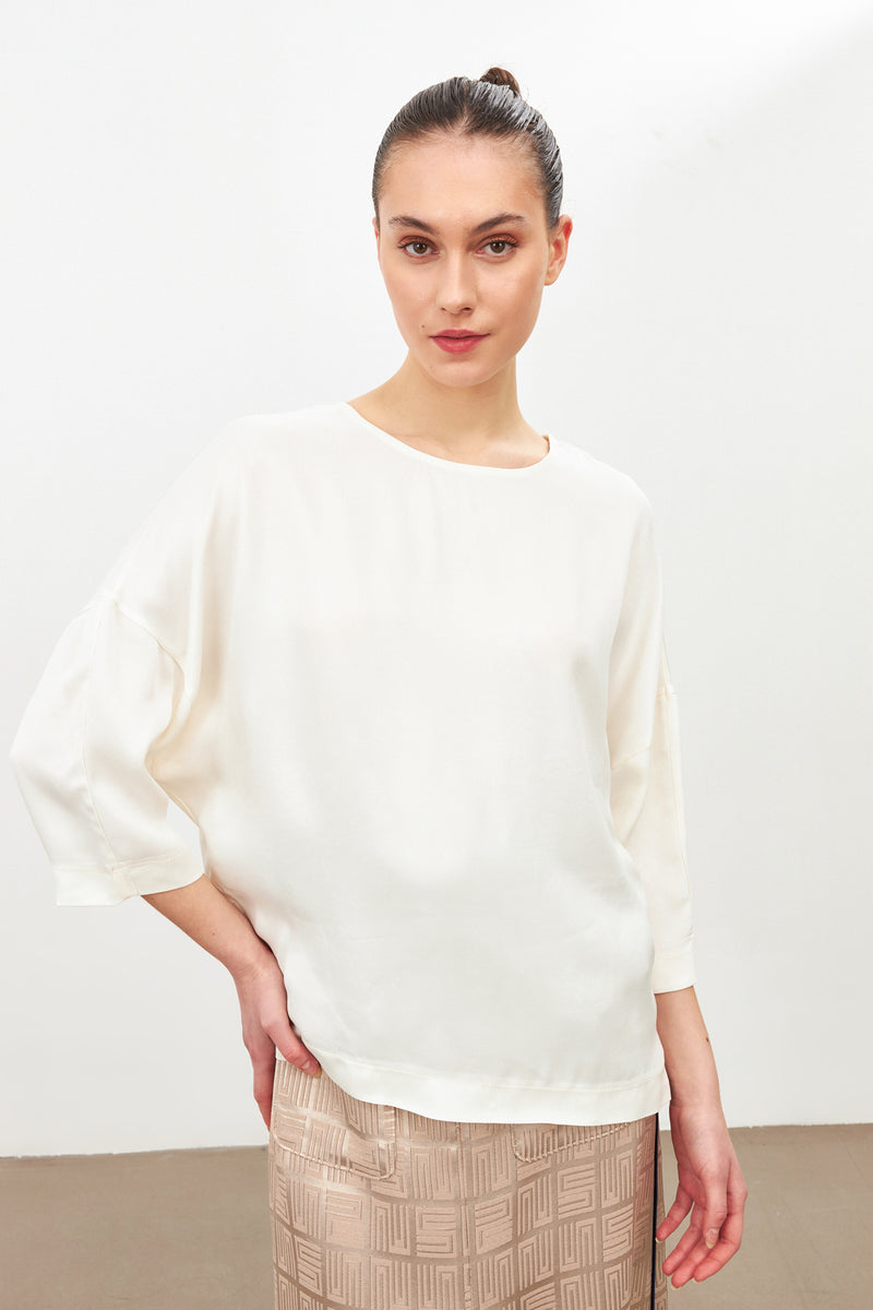 Setre Crew Neck Three-Quarter Sleeve Detailed Blouse Ecru