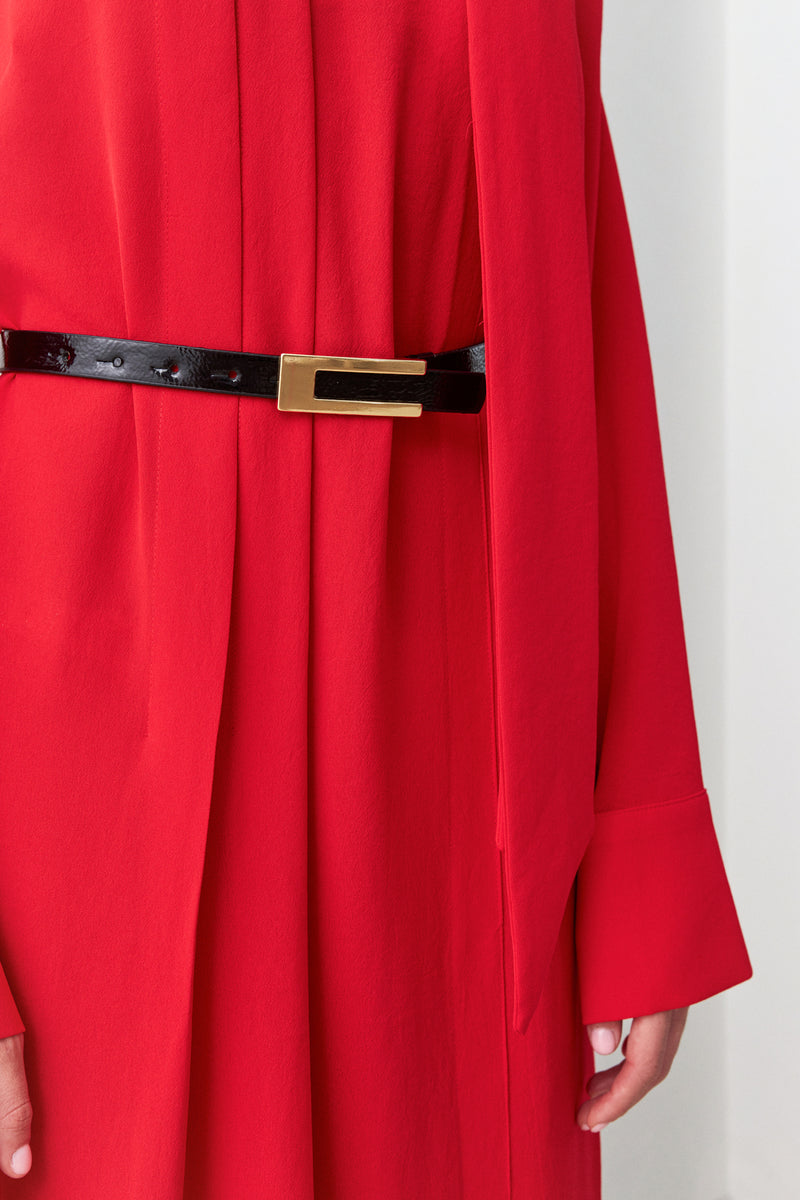 Setre Collar Tie Detail Midi Dress Red