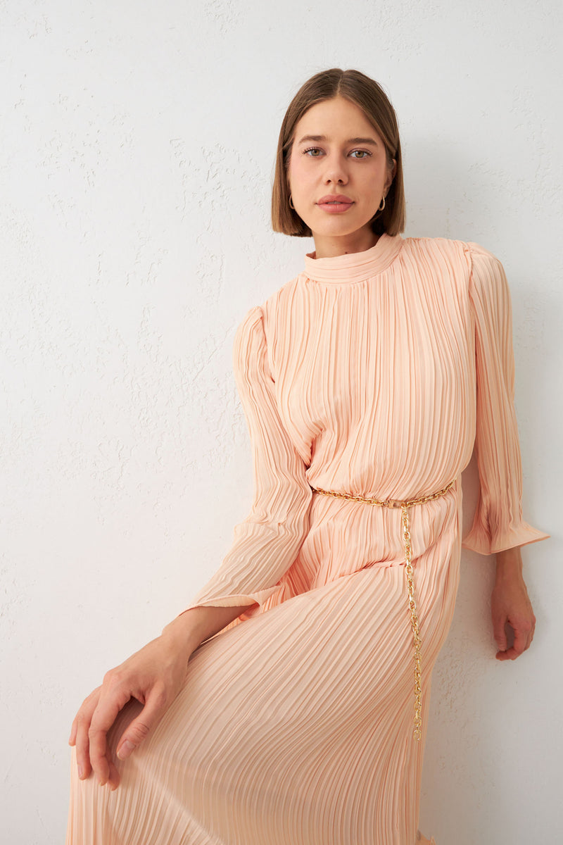 Setre Belt Detailed Pleated Dress Salmon