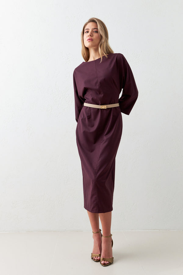 Setre Belt Detailed Midi Dress Burgundy