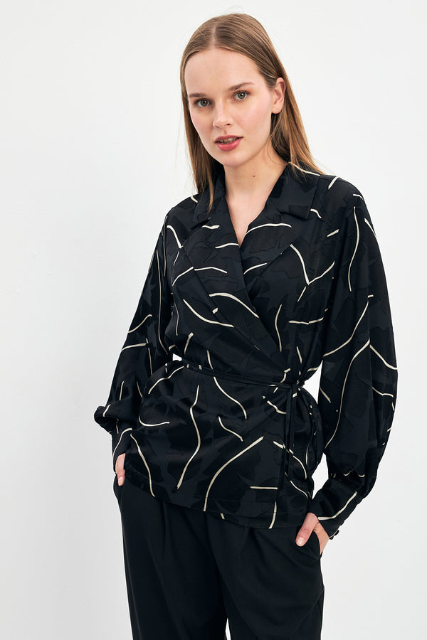 Setre Long Sleeve Patterned Shirt Black