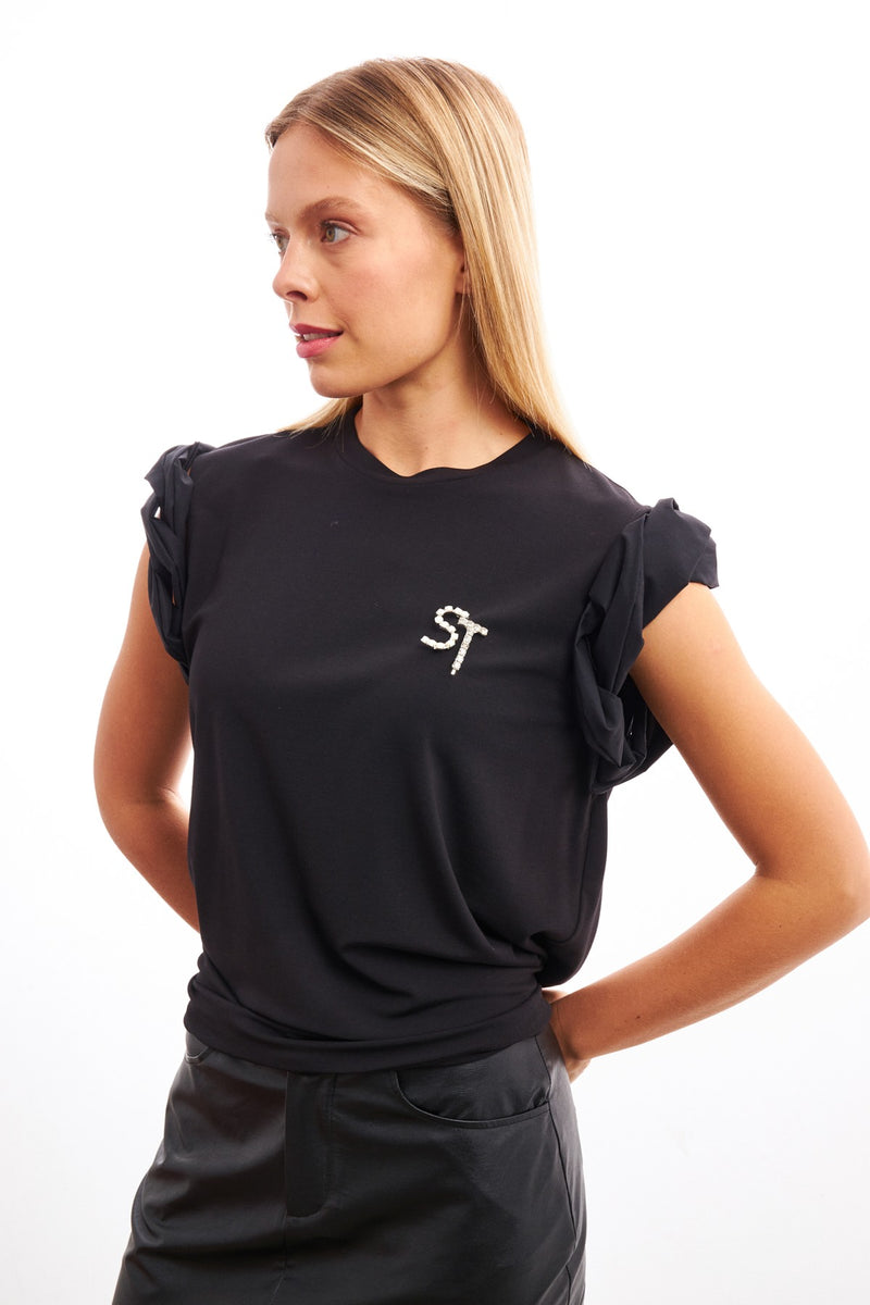 Setre Detailed Sleeve T-Shirt Black