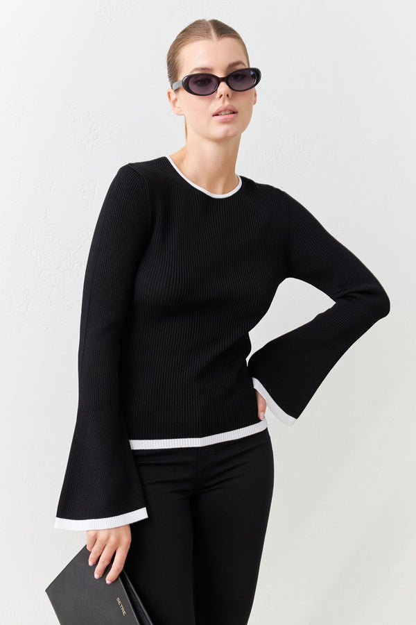 Setre Contrast Detail Ribbed Knitwear Black