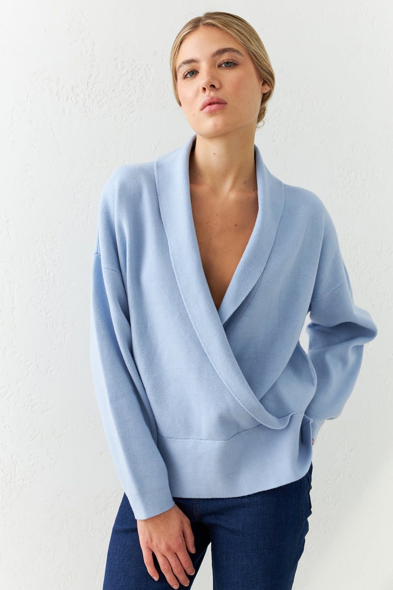 Setre Asymmetrical Collar Long Sleeve Knitwear Blue