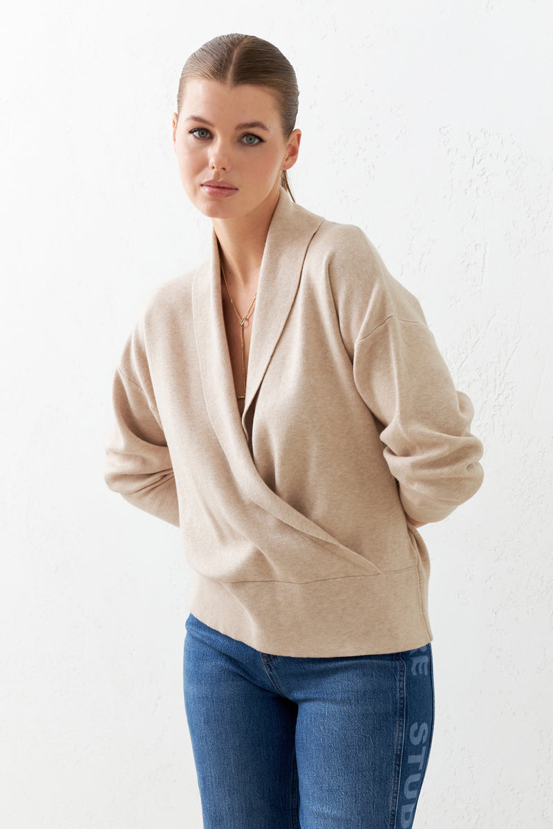 Setre Asymmetrical Collar Long Sleeve Knitwear Beige