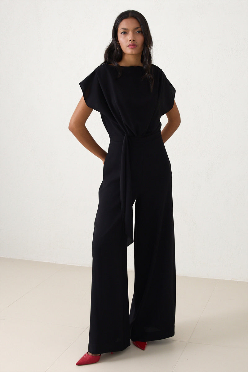 Setre Draped Tie Detail Jumpsuit Black