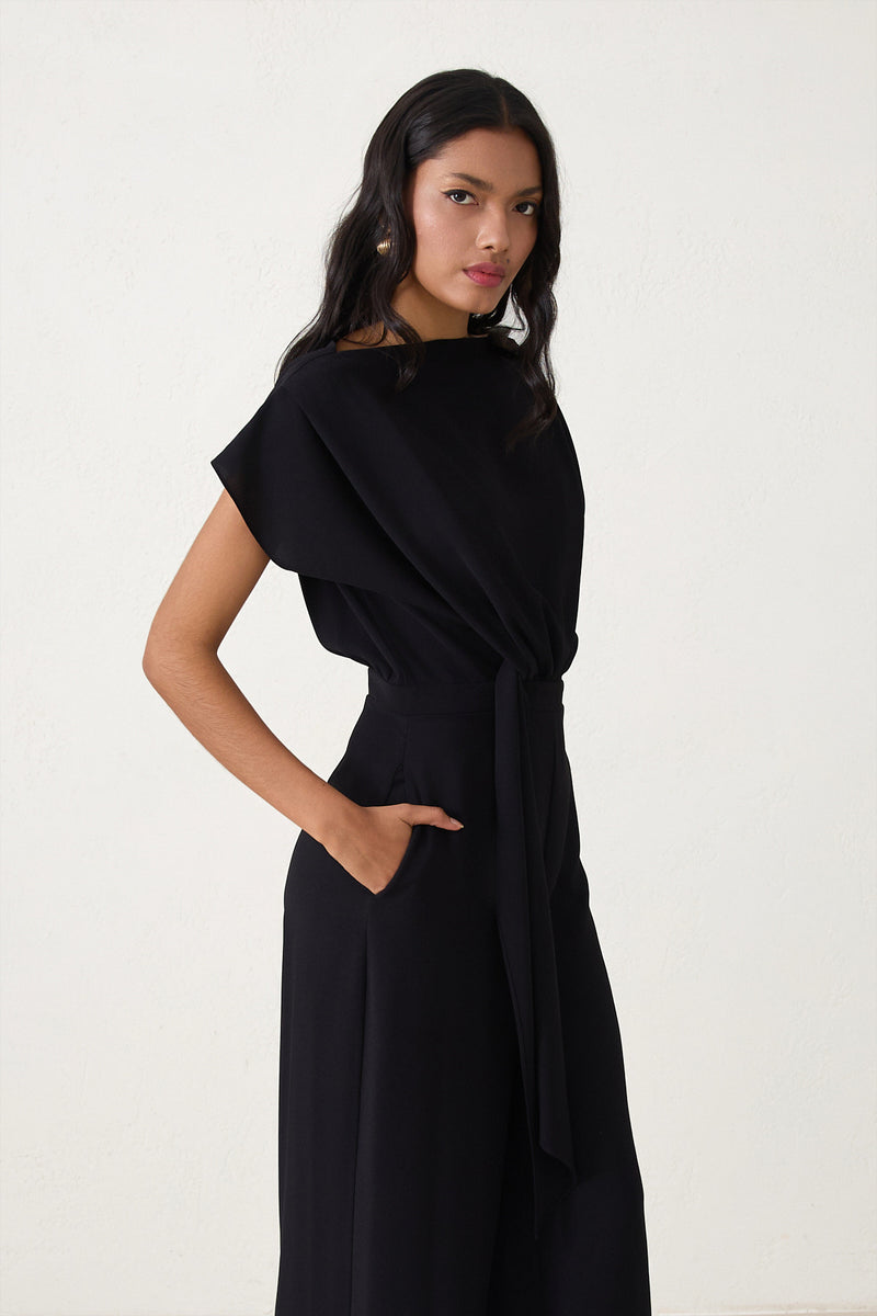 Setre Draped Tie Detail Jumpsuit Black