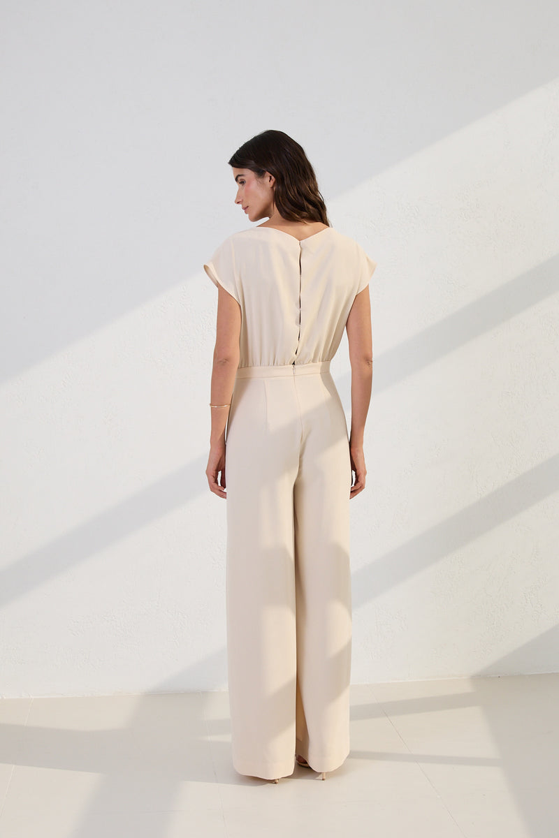 Setre Draped Tie Detail Jumpsuit Beige