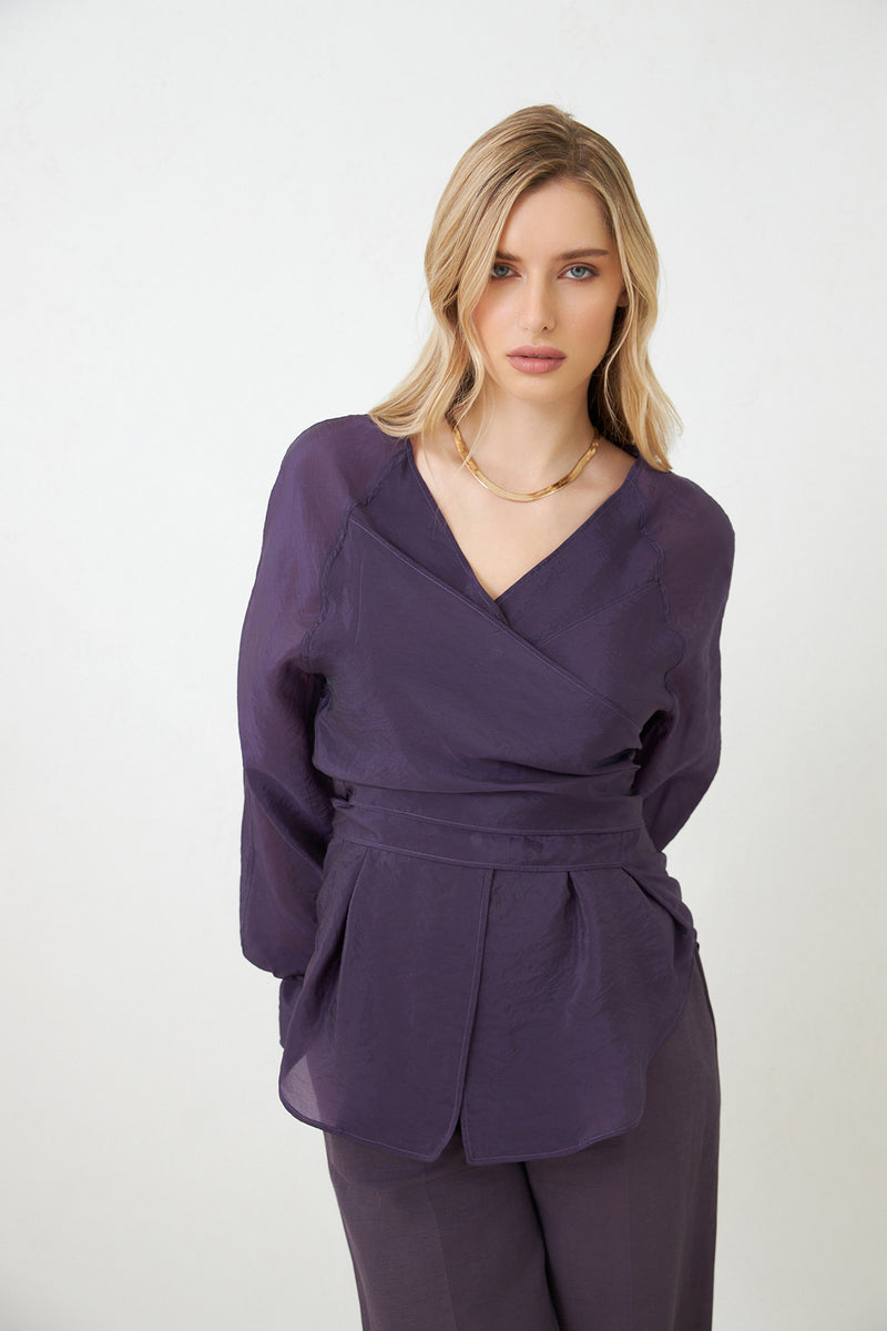 Setre Wrap Tie Detail Blouse Purple