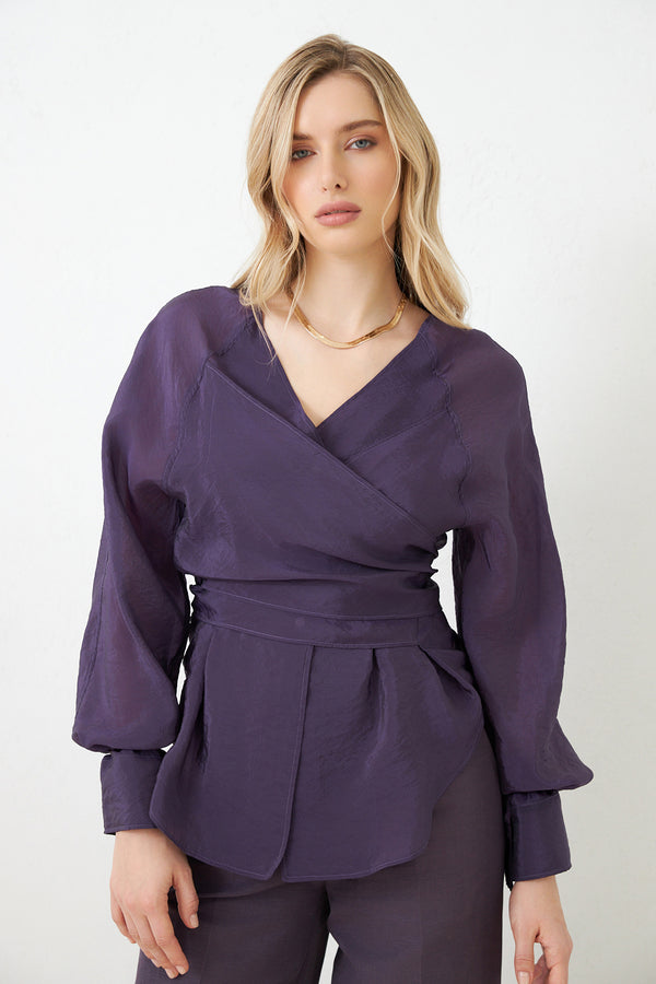 Setre Wrap Tie Detail Blouse Purple