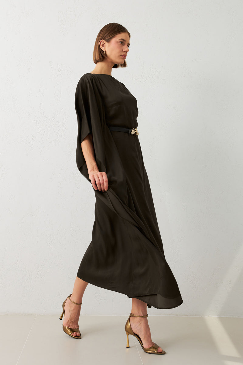 Setre Belt Detailed Asymmetrical Midi Dress Brown