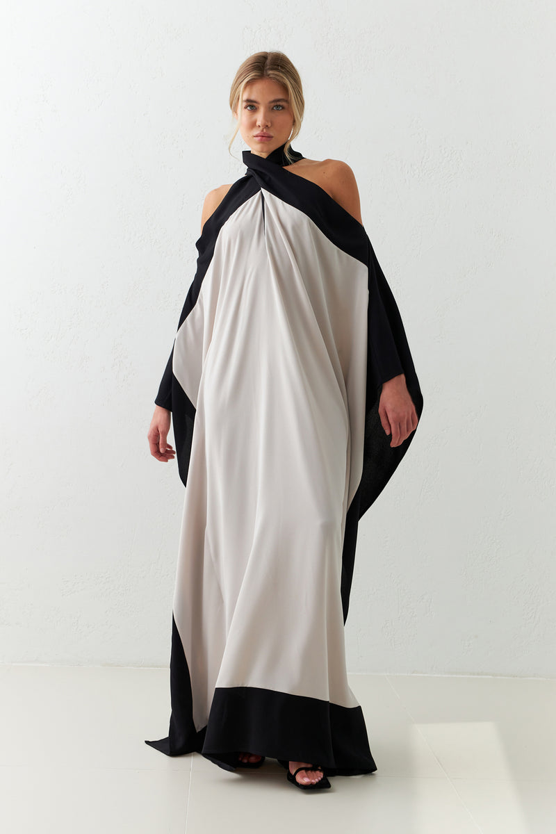 Setre Dress With Asymmetrical Detail On The Neck Beige - Black