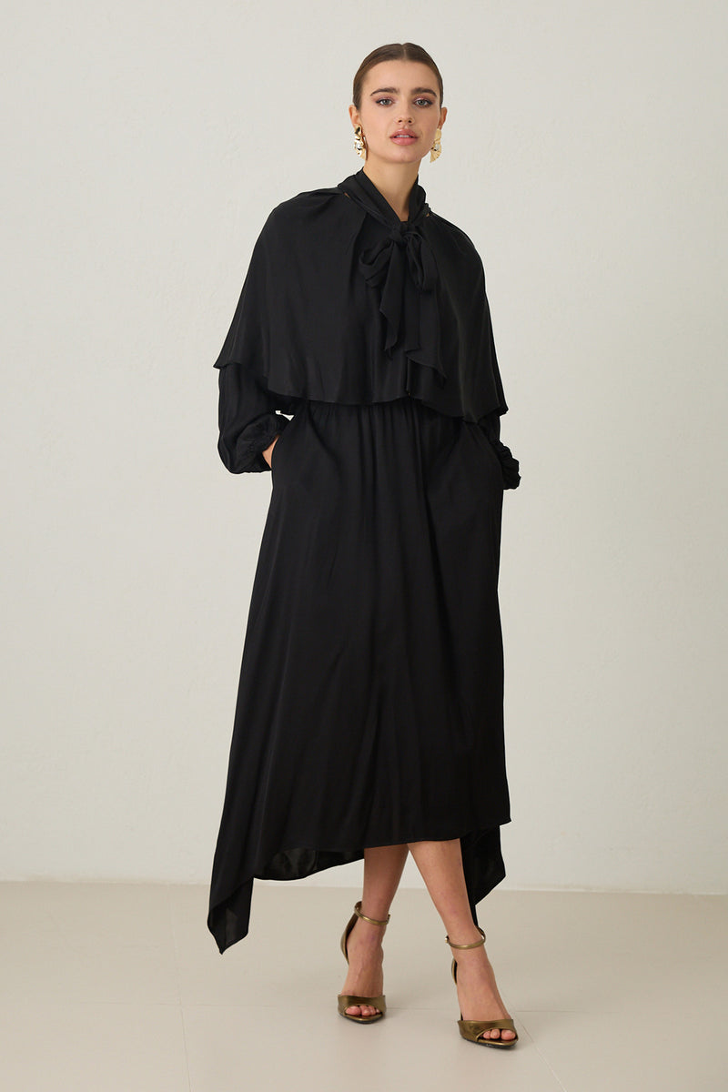 Setre Cape-Effect Asymmetrical Dress Black