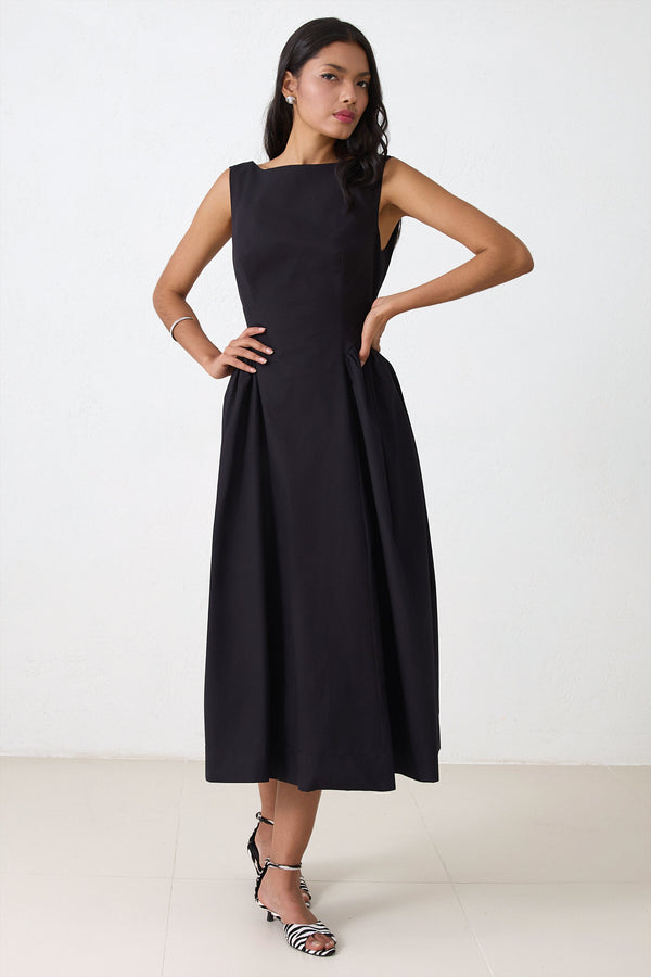 Setre Detailed Waist Sleeveless Dress Black