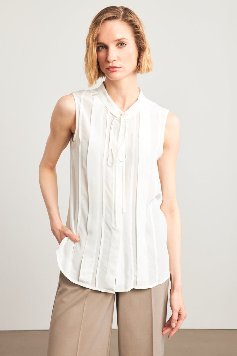 Setre Pleat Detailed Sleeveless Blouse Ecru