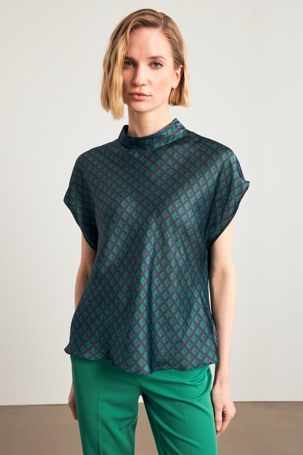 Setre Turtleneck Patterned Blouse Green/Navy