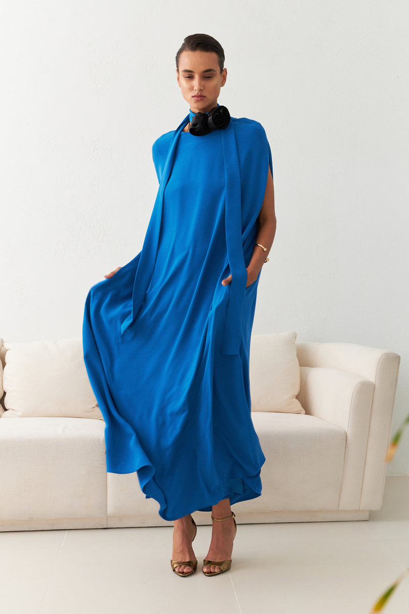 Setre Detailed Comfortable Cut Maxi Dress Blue