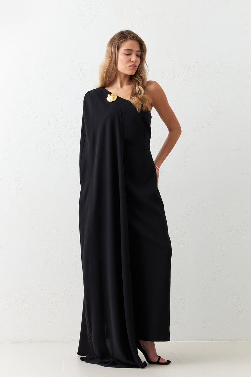 Setre Cape Effect Evening Dress Black