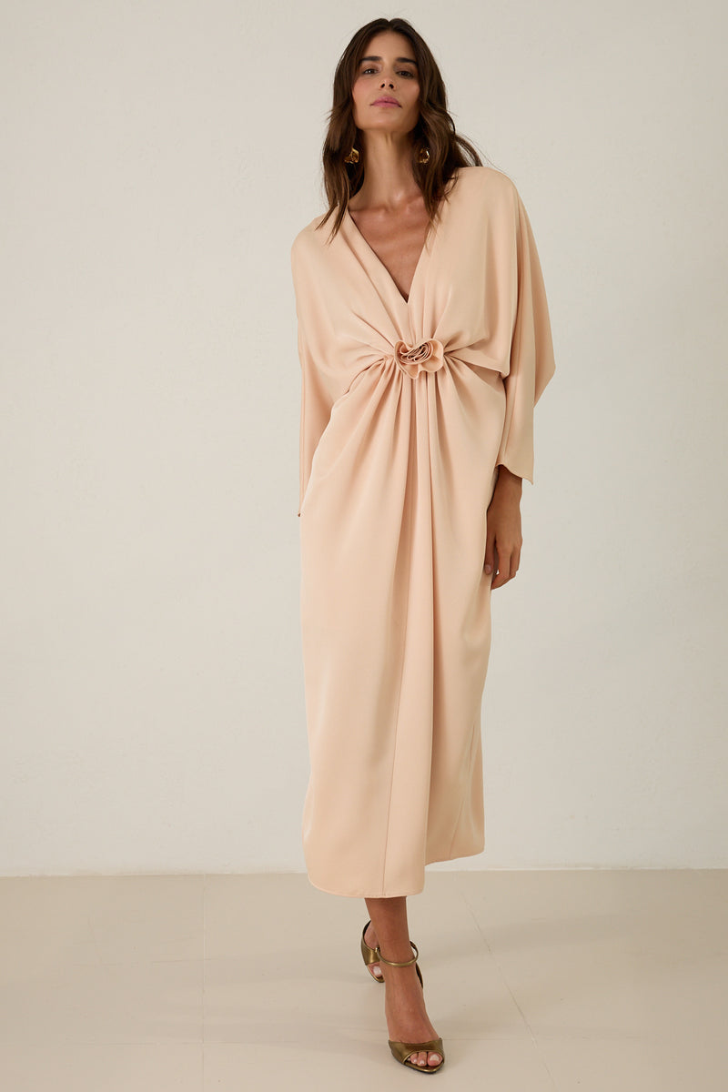 Setre Rose Detail Draped Dress Salmon