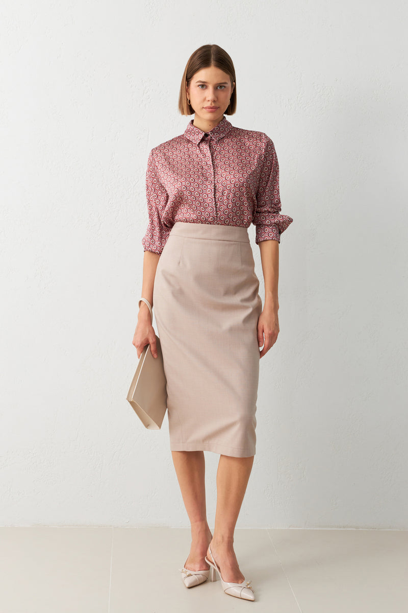 Setre Waist Fitted Midi Length Pencil Skirt Mink