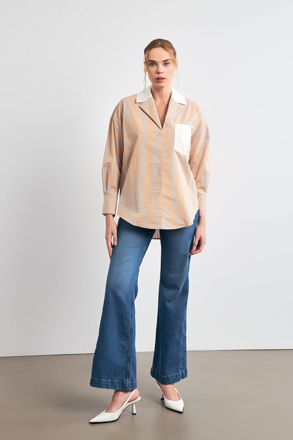 Setre V-Neck Striped Shirt Camel