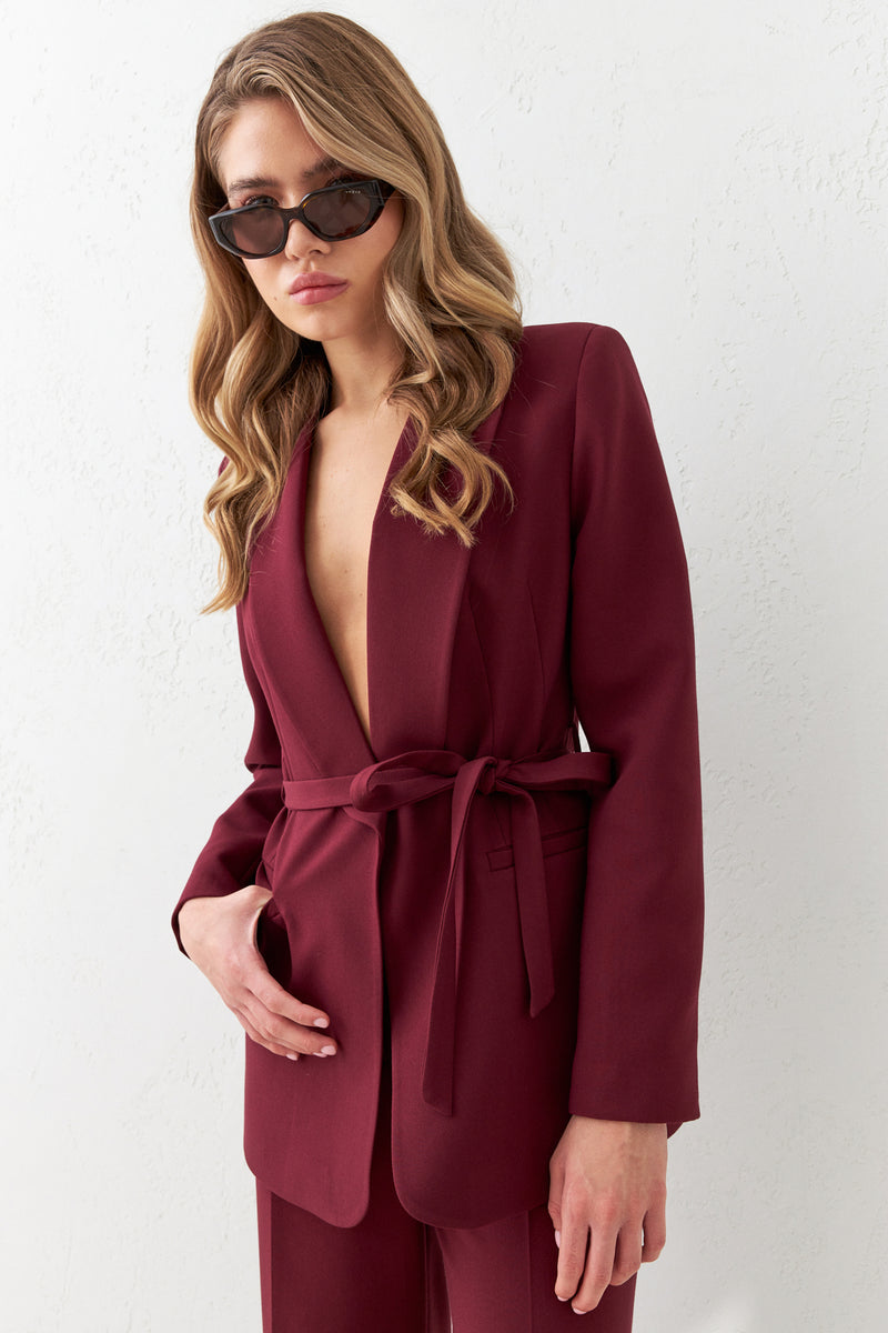 Setre Suit With Waist Tie Jacket And Trousers Red