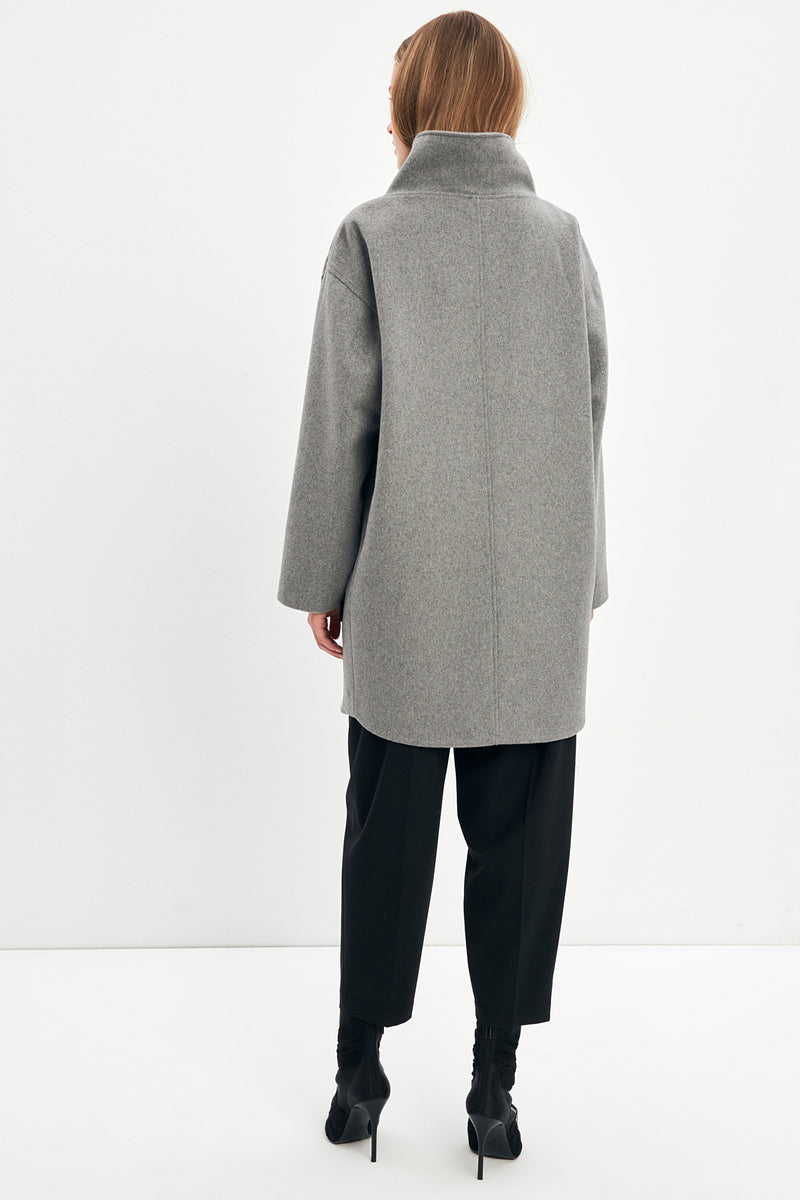 Setre Asymmetrical Neck Detailed Coat Grey