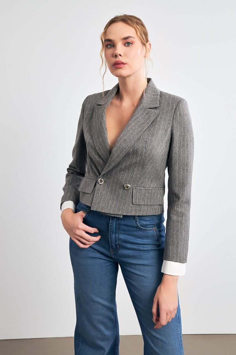 Setre Striped Pattern Crop Jacket Grey