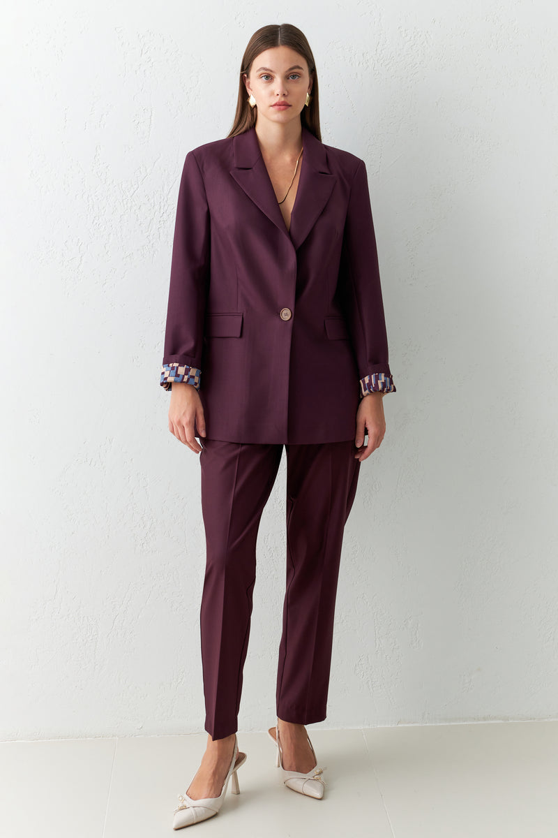 Setre Inner Lining Detailed Single Button Jacket Burgundy