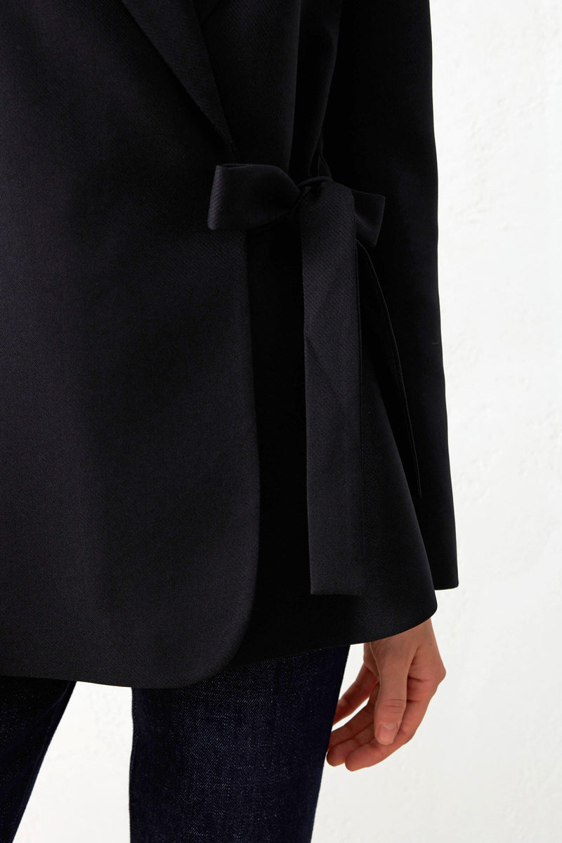 Setre Asymmetrical Side Tie Detailed Jacket Black