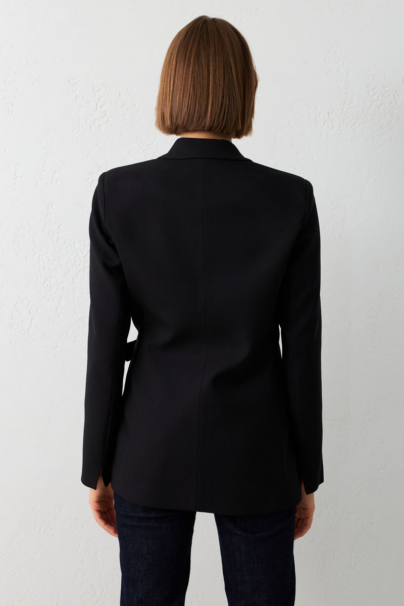 Setre Asymmetrical Side Tie Detailed Jacket Black